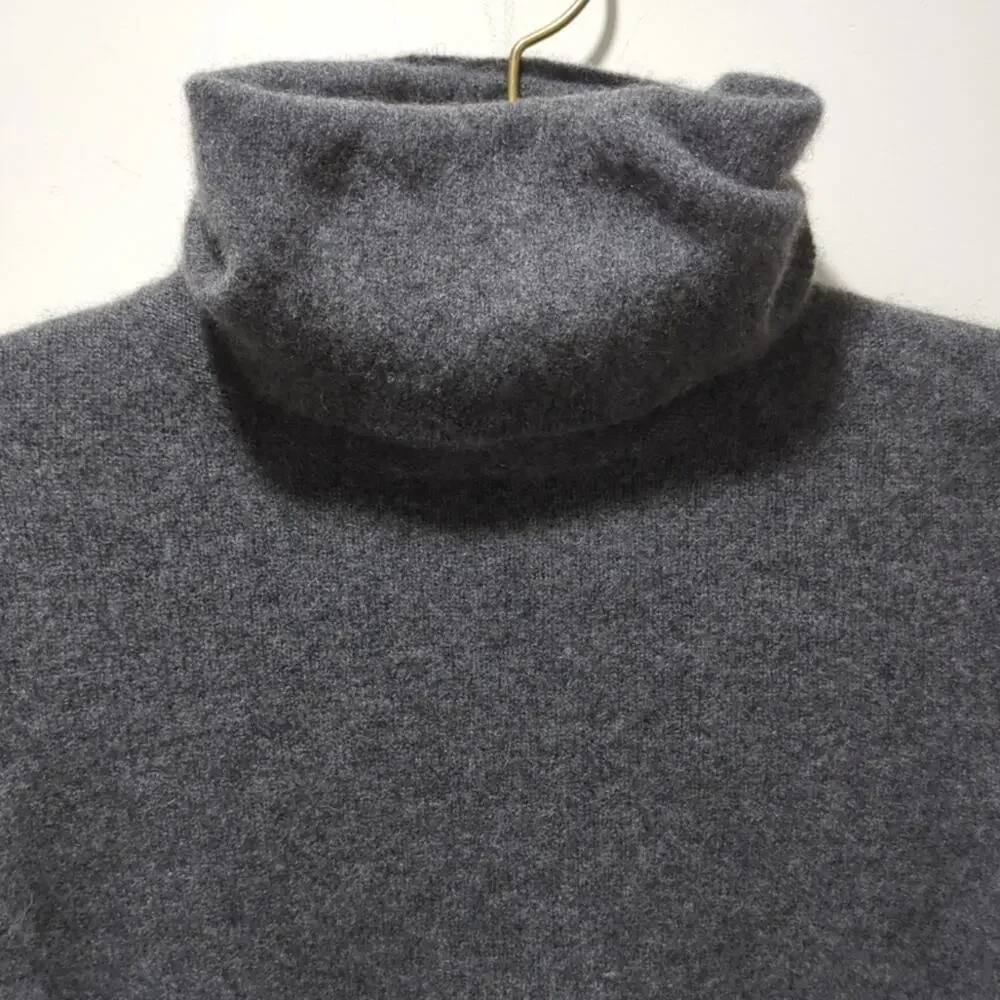 AQUA Cashmere Grey Turtleneck Sweater Women's Size S Charcoal Grey 100% Cashmere - Picture 3 of 8